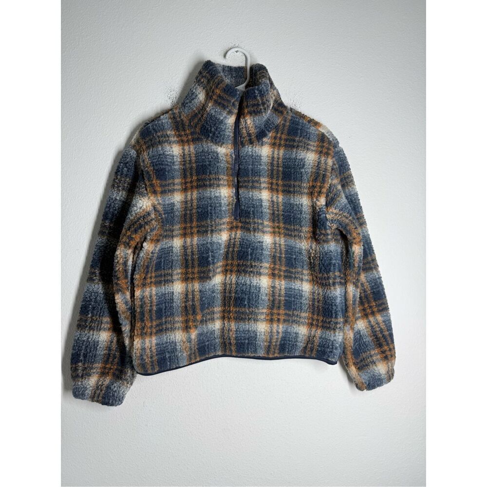 Angel Kiss Los Angeles Teddy Burnt Plaid Jacket Faux Fur Size M 1/2 Zip Lined